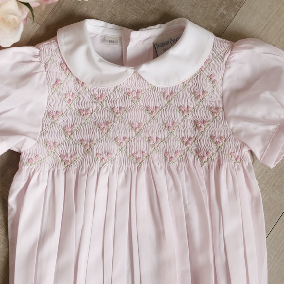 New Baby Girls Pink Smocked Heirloom Romper Feltman Brothers 6 Months - Picture 2 of 5
